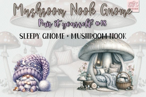 Watercolor Mushroom Nook Gnome Set 18