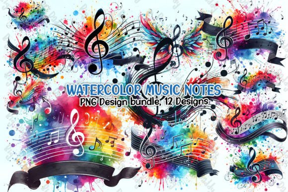 Watercolor Music Notes Clipart: Artful Design Assets