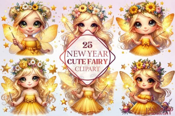Watercolor New Year Cute Fairy Clipart
