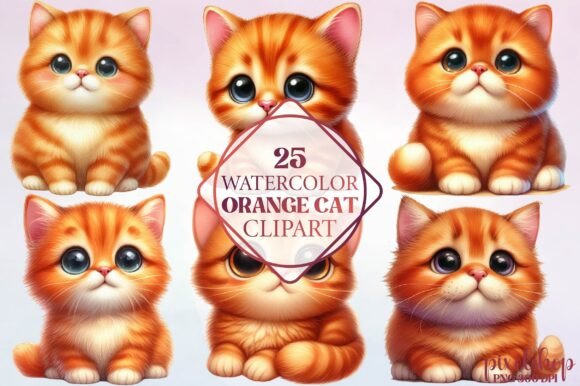 Watercolor Orange Cat Clipart: A Design Asset for Modern Creatives