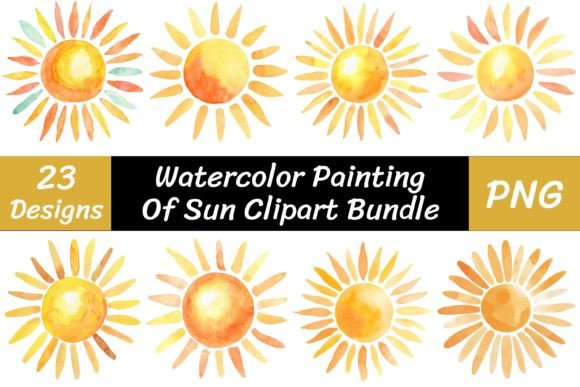 Watercolor Painting of Sun Clipart: A Warm Design Asset