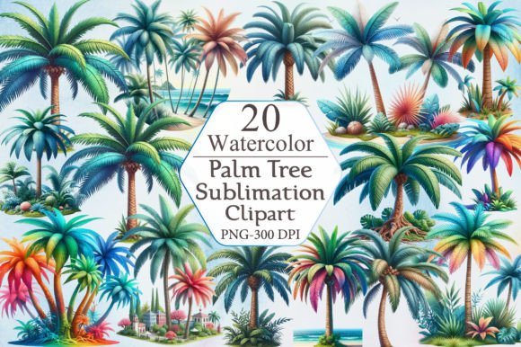 Watercolor Palm Tree Sublimation Clipart for Designers