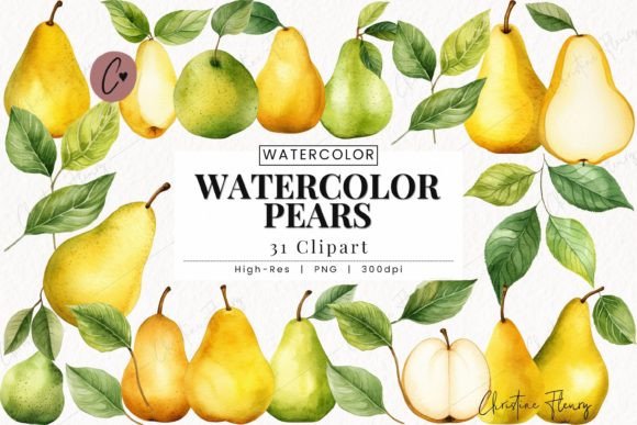 Watercolor Pears Clipart for Elegant Branding