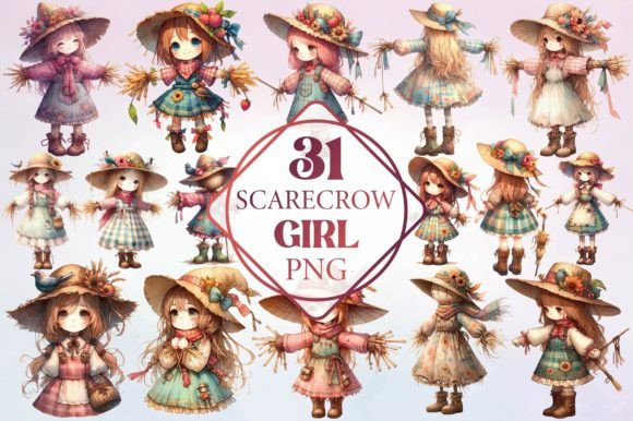 Watercolor Scarecrow Girl Clipart: A Whimsical Display Font