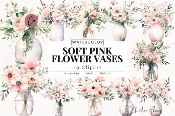 Watercolor Soft Pink Flower Vase Clipart