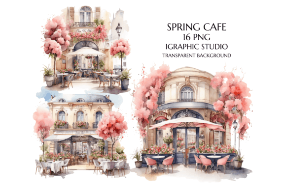 Watercolor Spring Cafe Clipart for Branding & Design