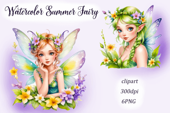 Watercolor Summer Fairy Clipart for Branding & Design