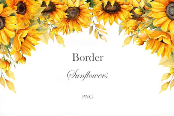 Watercolor Sunflowers Border with Gold Frame