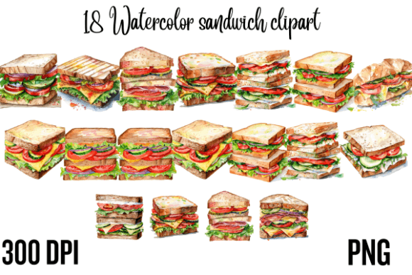 Watercolor Testy Sandwich Clipart in Design