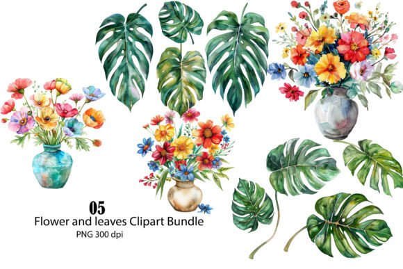 Watercolor Tropical Flowers Clipart, PNG