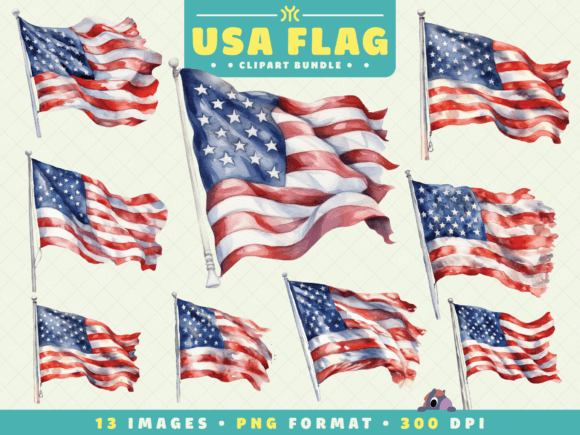 Watercolor USA Flag Clipart for Modern Branding