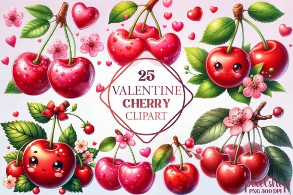 Watercolor Valentine Cherry Clipart for Brands