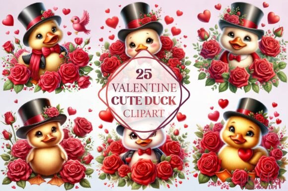 Watercolor Valentine Cute Duck Clipart for Heartfelt Designs