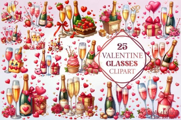Watercolor Valentine Glasses Clipart for Creative Projects