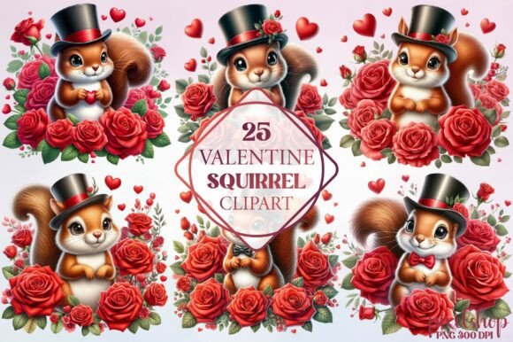 Watercolor Valentine Squirrel Clipart for Charming Branding